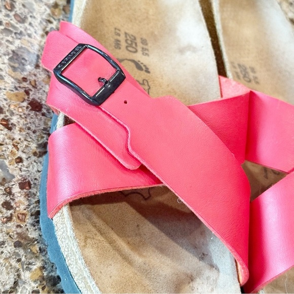 Birkenstock Birki's Santosa 39 Sandals Red Crossover Wide Straps Leather - Picture 3 of 5